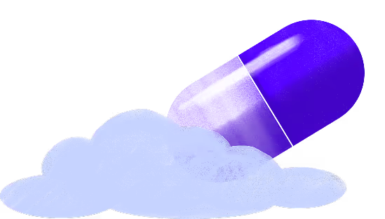 Blue cloud and purple capsule illustration